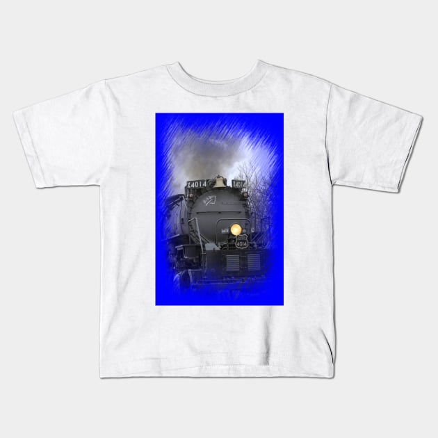 Big Boy 4014 going threw Black Wolf Kansas with tree's smoke and steam. Kids T-Shirt by ROBERTDBROZEK